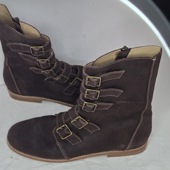 OLUKAI Elima Brown Pull Up Leather Buckle Strap High Ankle Boots Womens Size 11 - Picture 10 of 12